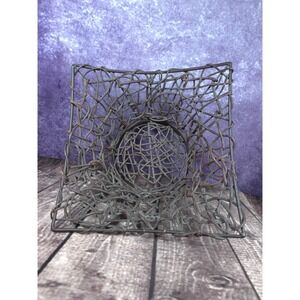 Rustic Square Bentwood Vine Branch Basket over Metal Frame 11 inches